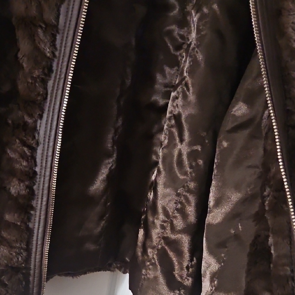 Dennis Basso Brown Faux Leather Fur Jacket/Vest - Women -XL - Picture 9 of 11
